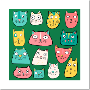 Retro Cat Heads Posters and Art